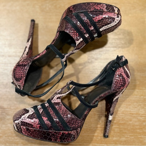 Stuart Weitzman Heritage Vino Serpentex‎ Platform Snakeskin Print Heel Sz 7.5 - Picture 6 of 11